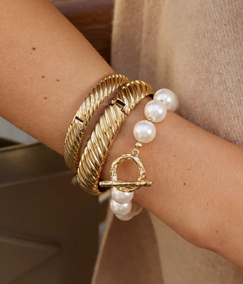 bracelets, zag bijoux, perles, joncs, doré, or