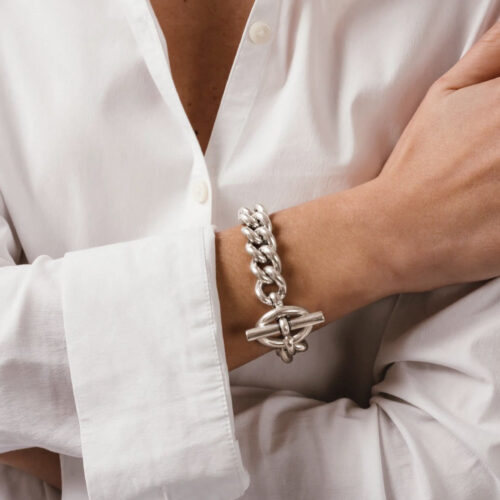 bracelet, chaîne, maillons, cxc, argenté