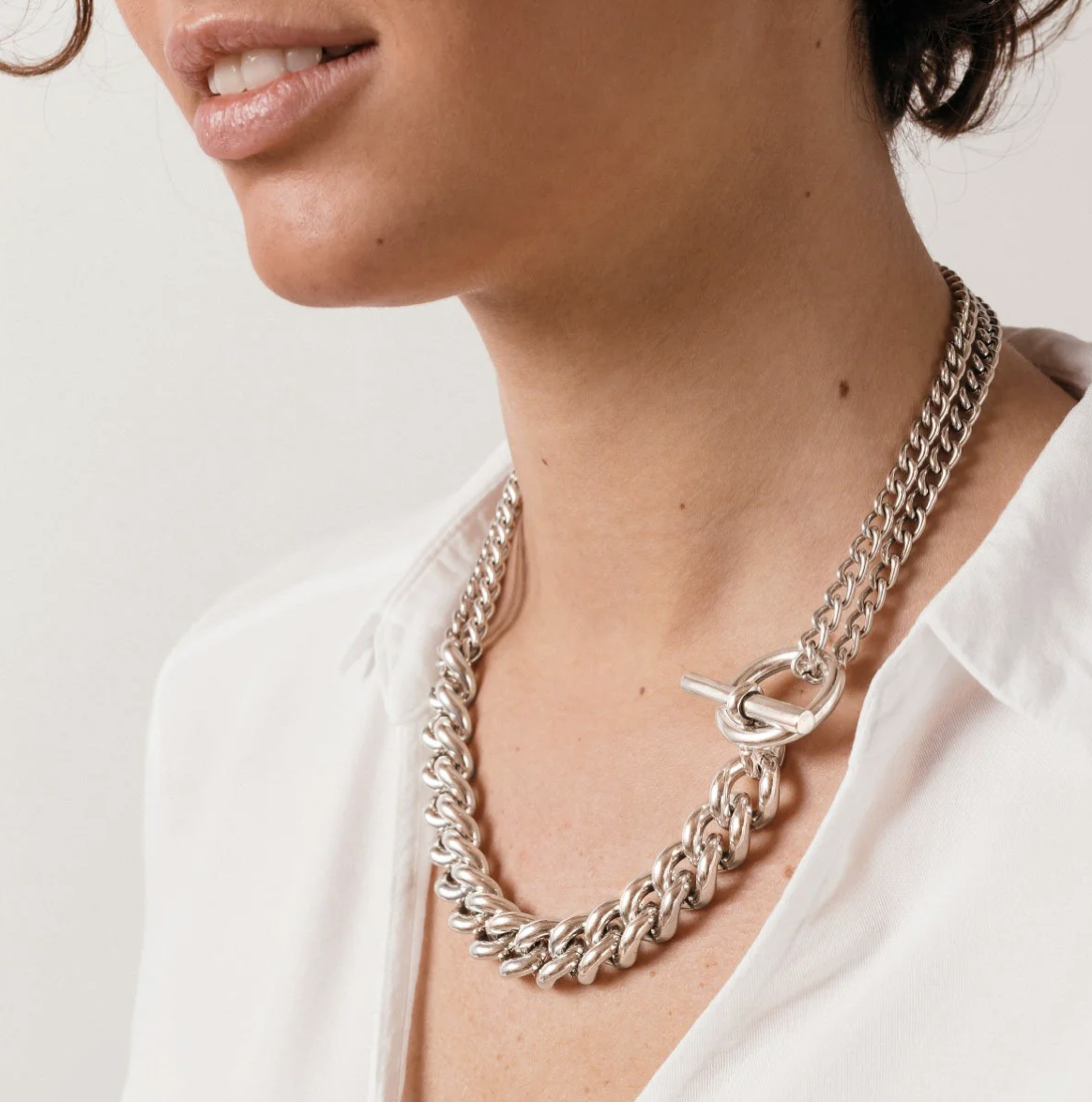 collier, chaîne, maillons, plaqué argent, cxc