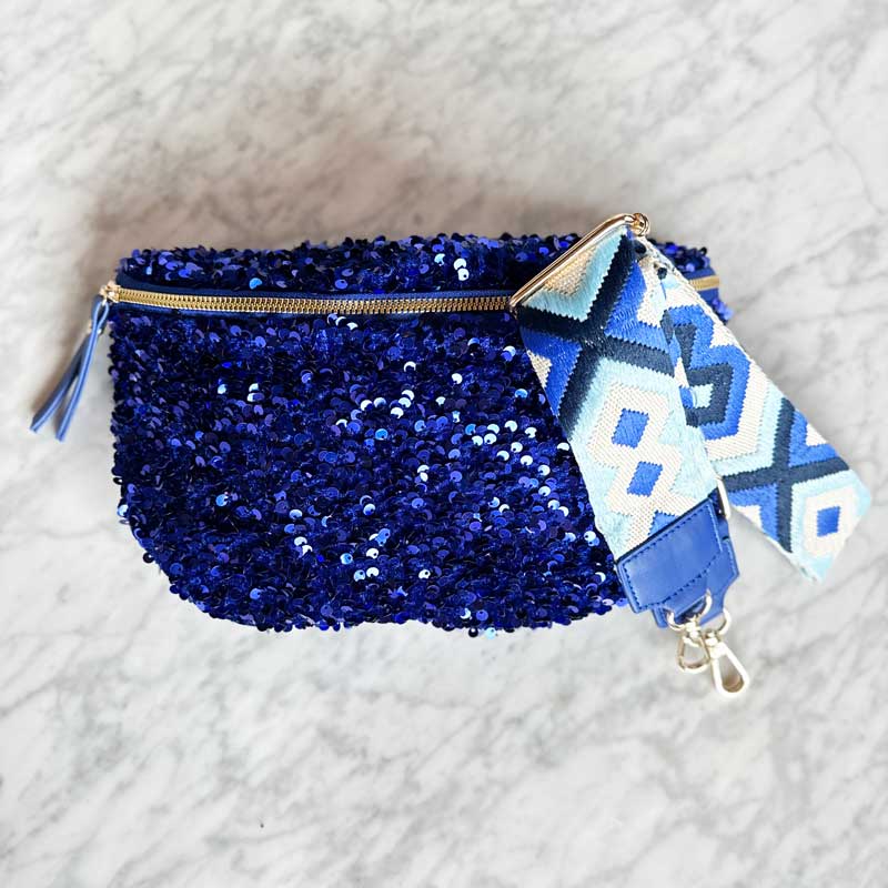 Banane, bleu roi, sequin, paillettes