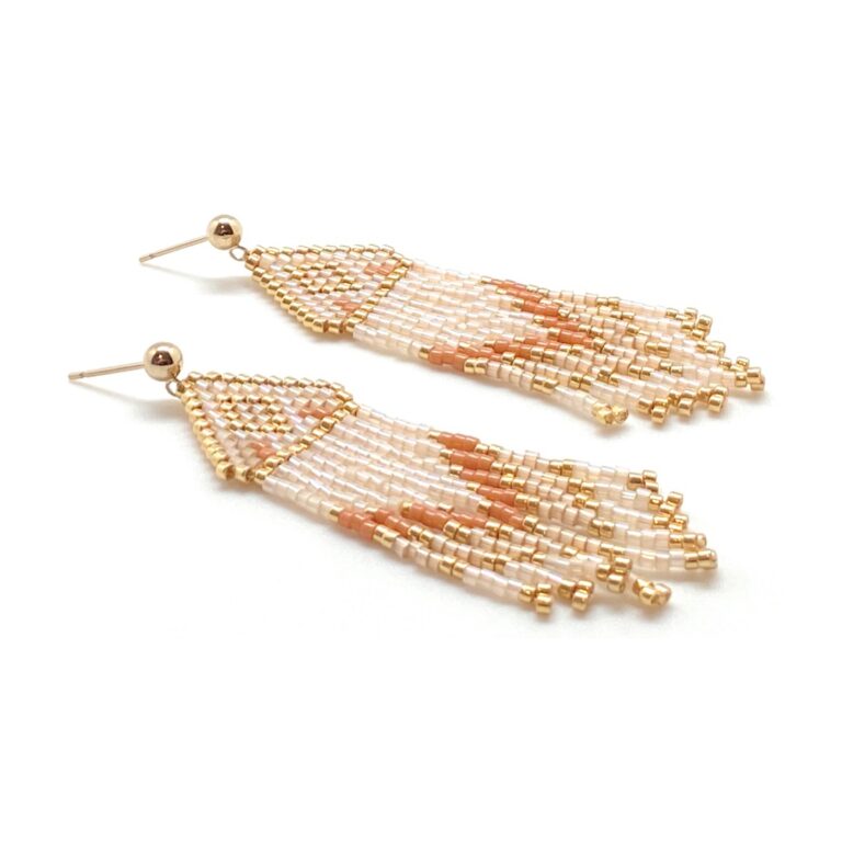 Boucles d'oreilles, vanille, doré, perles