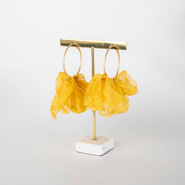 Boucles d'oreilles, jaune, créoles, fleurs, pétales
