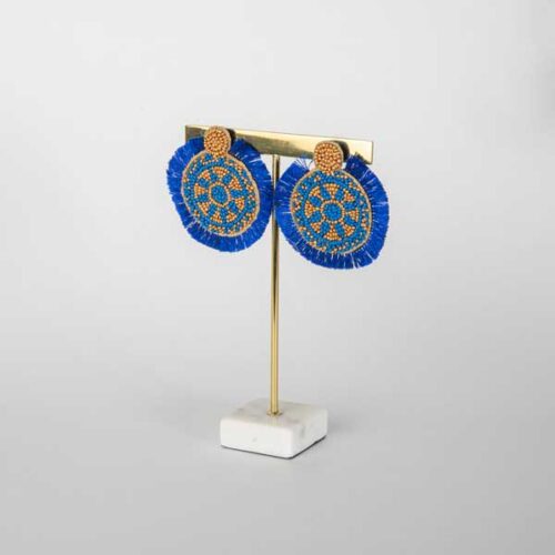 boucles d'oreilles, perles, froufrou, bleu, bermuda