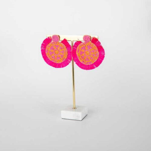 boucles d'oreilles, perles, froufrou, rose, bermuda