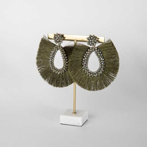 boucles d'oreilles, perles, franges, kaki, bora bora