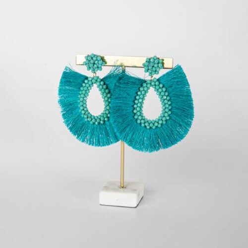 boucles d'oreilles, perles, franges, turquoise, bora bora