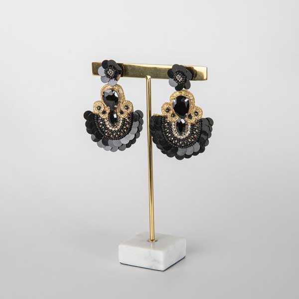 boucles d'oreilles, perles, noir, cabo san luca,