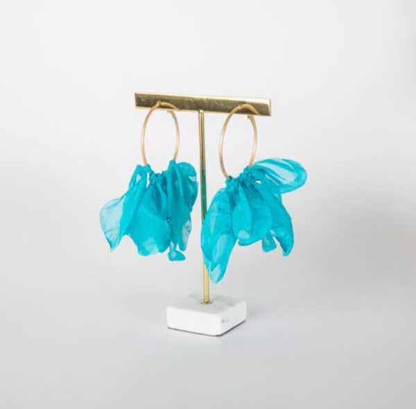 Créoles avec pétales en tissu coloré ★ Choice by Geraldine Style - Turquoise