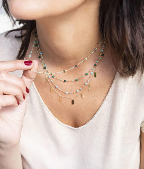 Collier, boules, zag, onyx, oeil de tigre, pierres