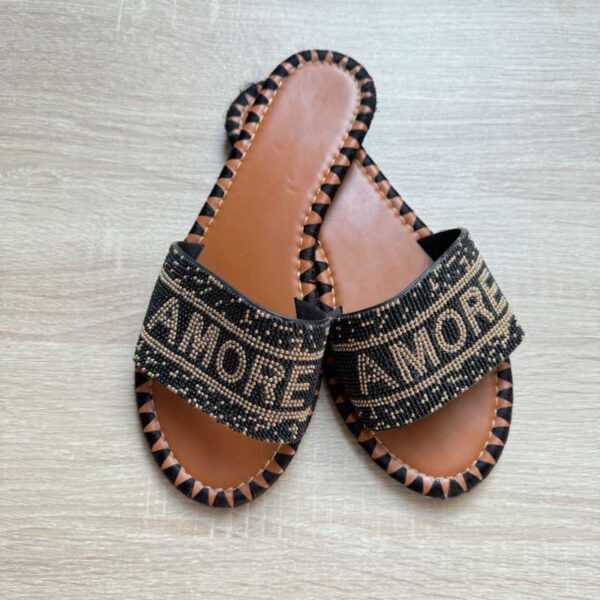mules, sandales, ete, noir, dore, amore, amour, perles, choice by geraldine style