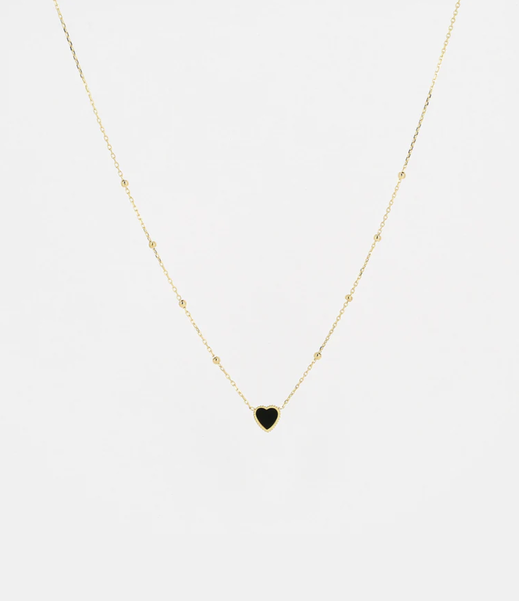 collier, zag bijoux, coeur, onyx, noir