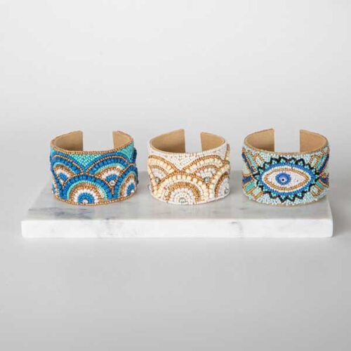 manchette, bracelet, perles, dore, blanc, turquoise, bleu, choice by geraldine style