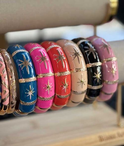 bracelet, jonc, email, rose, crème, noir, dore