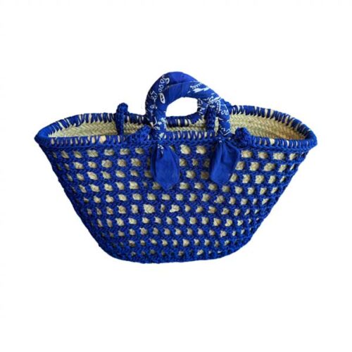 panier, panier en osier, macrame, bandana, bleu majorelle, bleu roi, osier