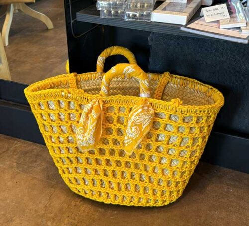 panier, panier en osier, macrame, bandana, jaune, osier