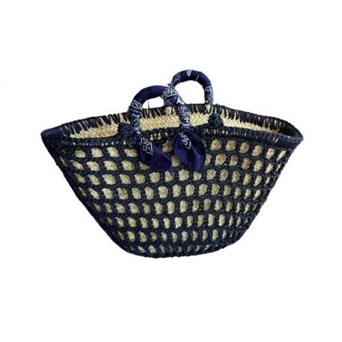 panier, panier en osier, macrame, bandana, bleu marine, osier
