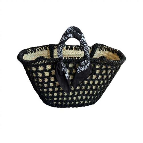 panier, panier en osier, macrame, bandana, noir, osier