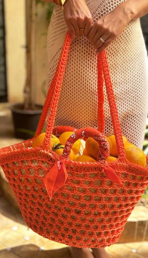 panier, panier en osier, macrame, bandana, orange, osier