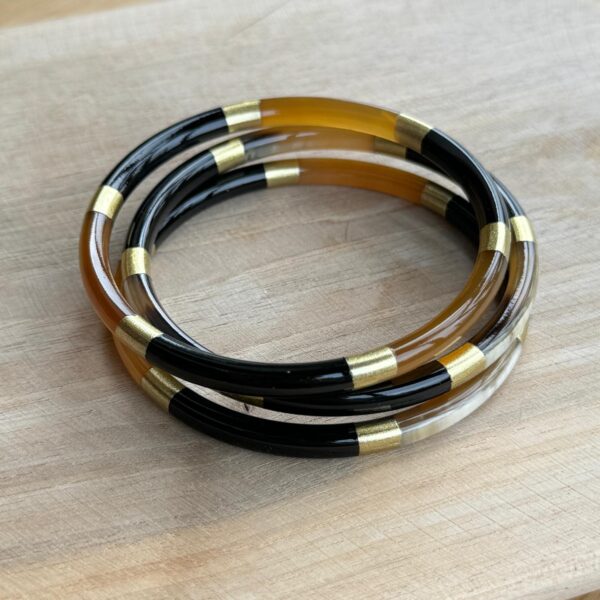 Bracelet, corne de buffle, laqué, noir, jonc, doré