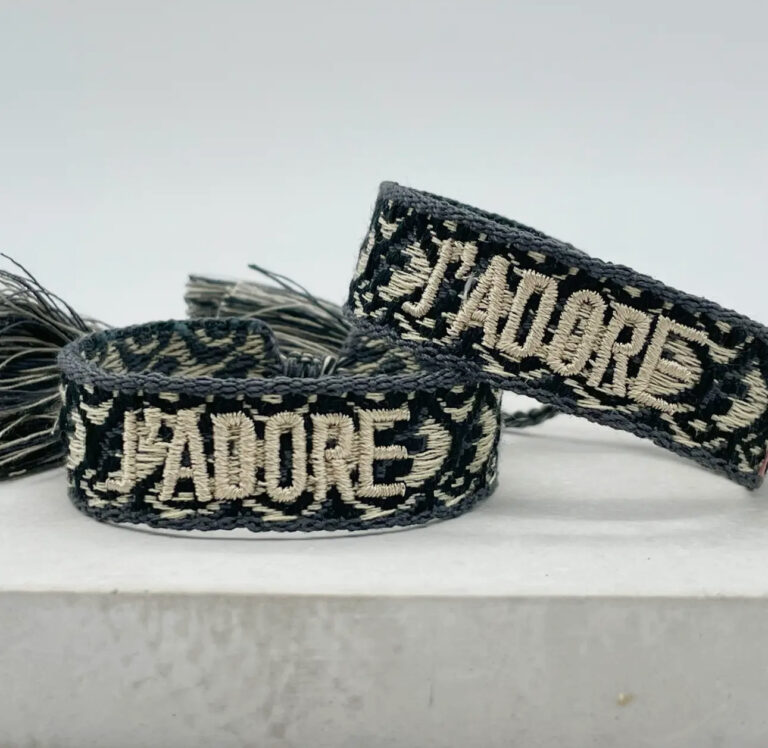 Bracelet, mantra, J'adore, marine, pompom