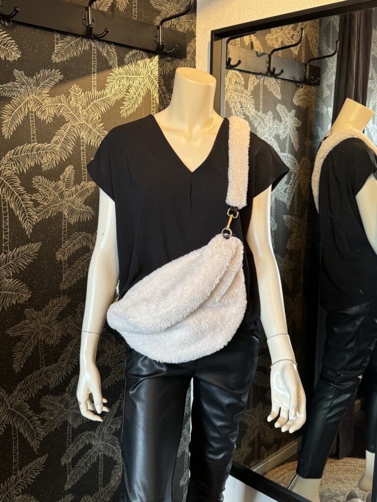 Sac, banane, écru, moumoute