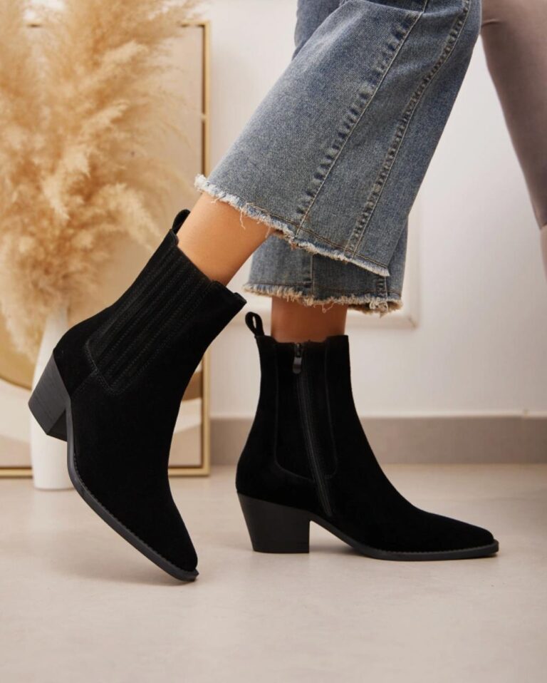bottines, bottes, cuir, daim, noir, santiags