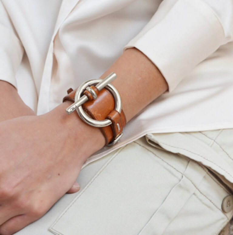 Bracelet CXC en cuir épais - Version dorée ou argentée – Image 5