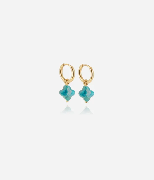 Boucles d’oreilles Velasquez – Créoles dorées & trèfle en pierre semi-précieuse