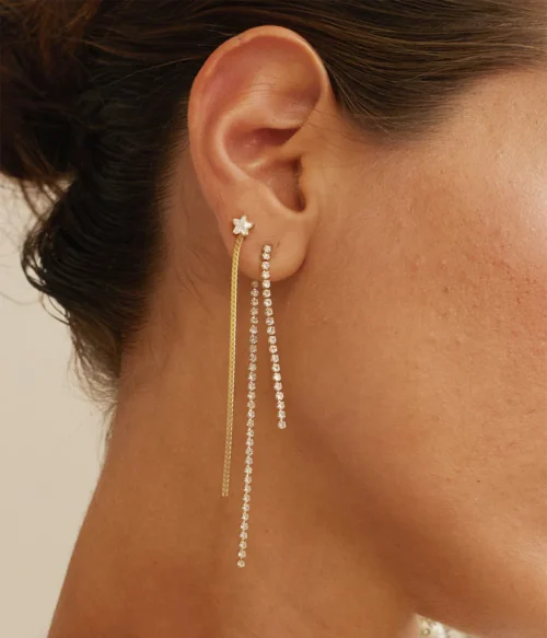 Boucles Breeka Zag Bijoux en acier inoxydable doré avec zirconiums, effet double rangée