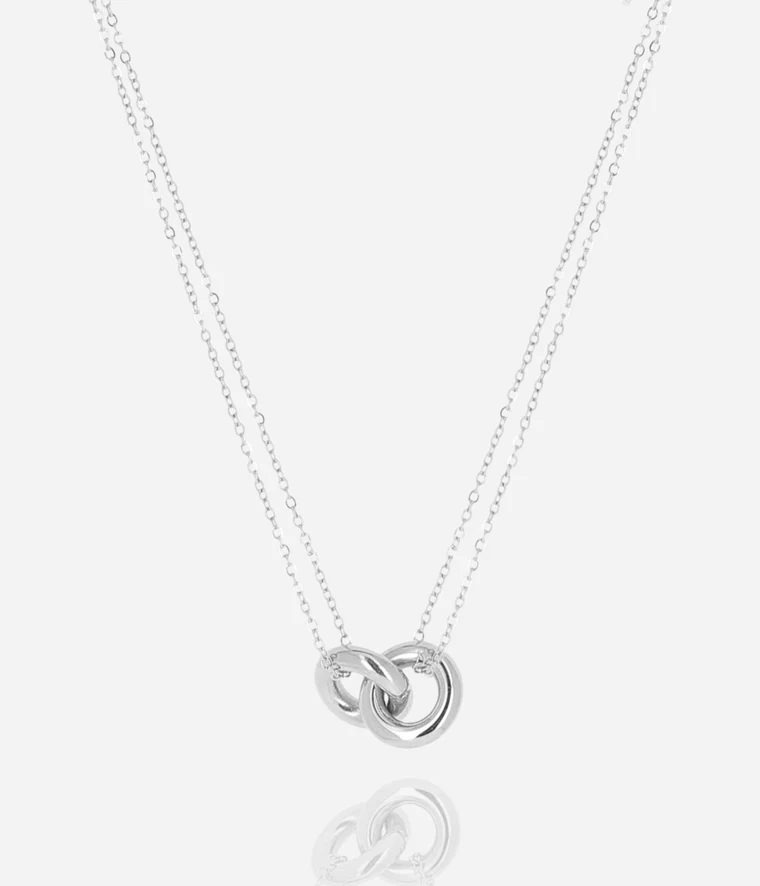 Collier Menti Zag Bijoux deux anneaux entrelacés argenté