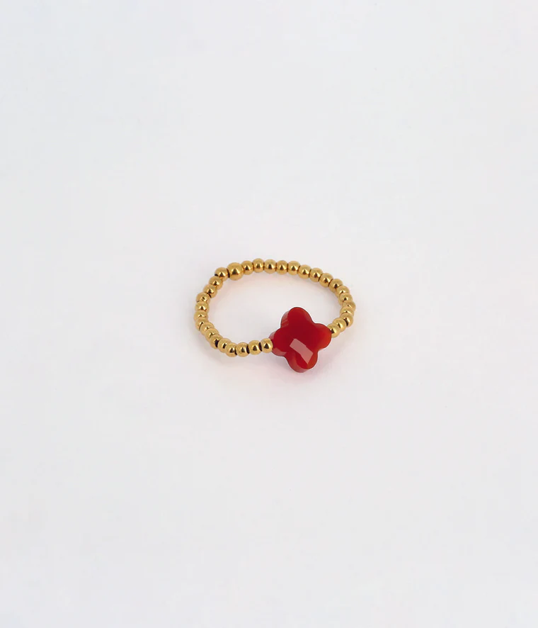 Bague Velasquez Zag Bijoux dorée avec trèfle en pierre naturelle