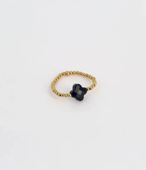 Bague Velasquez Zag Bijoux dorée avec trèfle en pierre naturelle